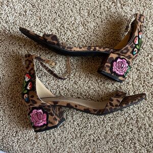 Charlotte Russe Leopard Heels with Floral Embroidery